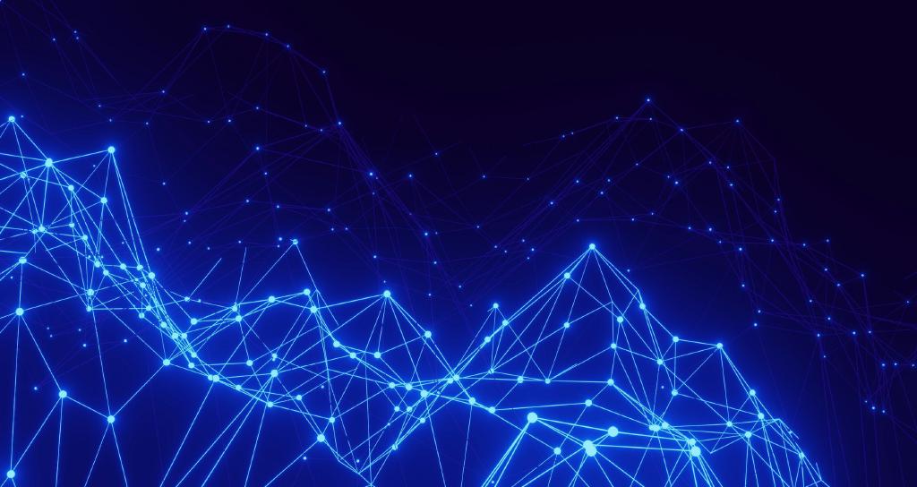 Abstraktes Netzwerk mit leuchtenden Knotenpunkten und Datenverbindungen